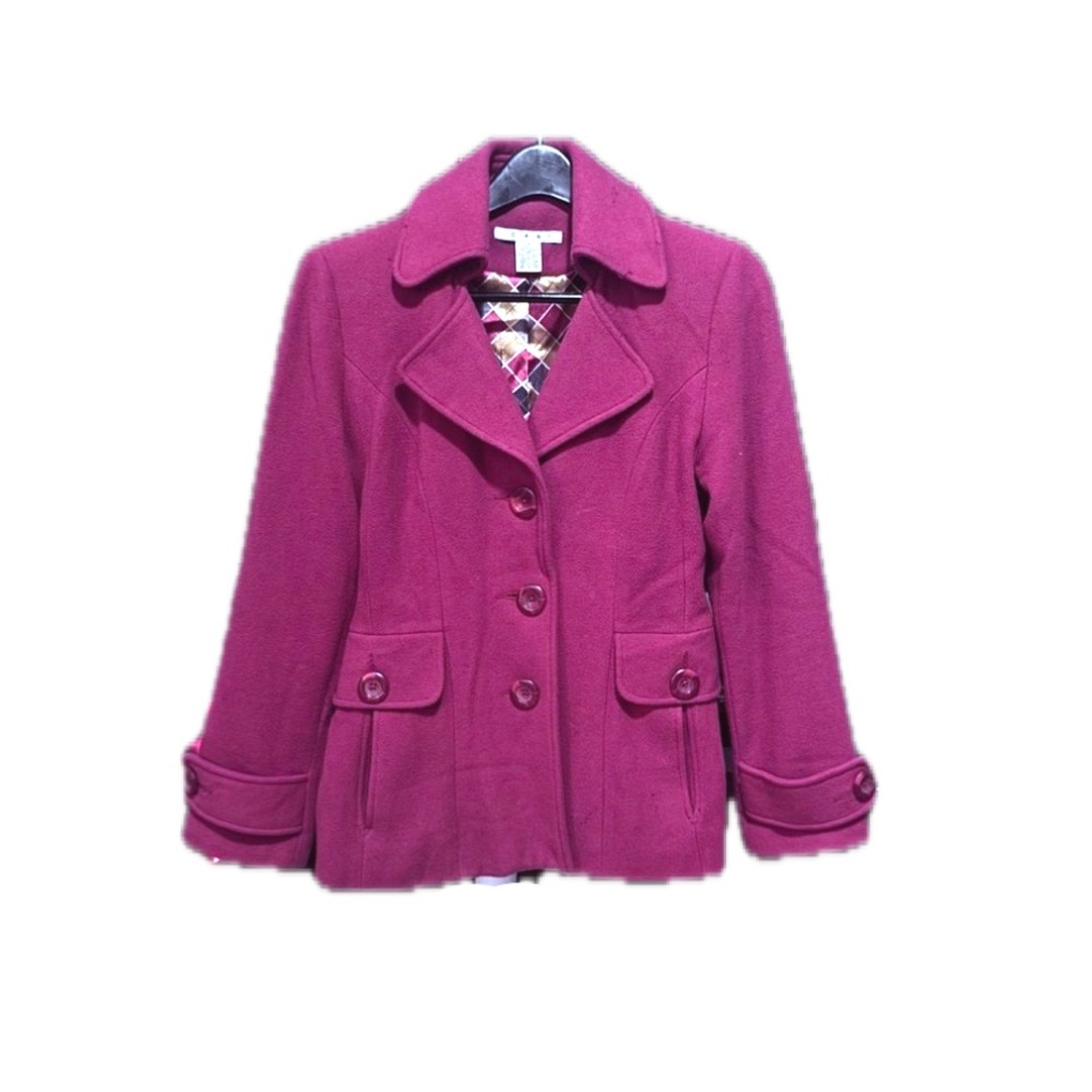 CAbi wool Lined Pea Coat cranberry red size 6 style 619